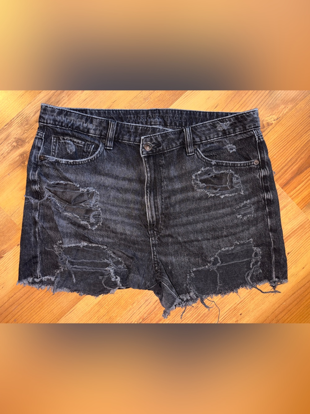 American Eagle Black Crossover Waist Mom Shorts 12